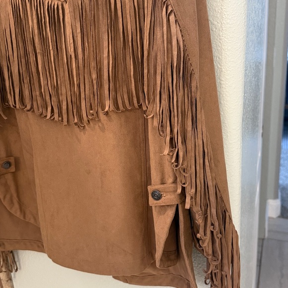 We The Free by free people Fringe Out Vegan Suede Jacket Sz XS Brown Tan - Picture 16 of 16